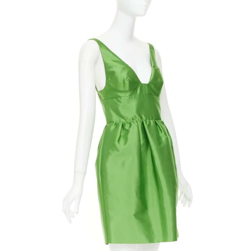 Prada Sleeveless Mini Dress in F0089 Verde Green Silk Never worn, with tag - Inside View