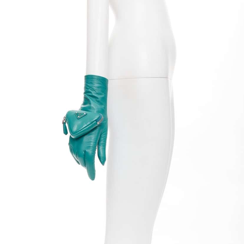 Prada Glove Turquoise Leather Never worn, with tag - Model View