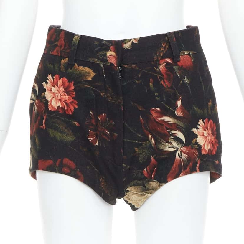 Givenchy Peony Floral Shorts Black Wool Very good condition - Front View