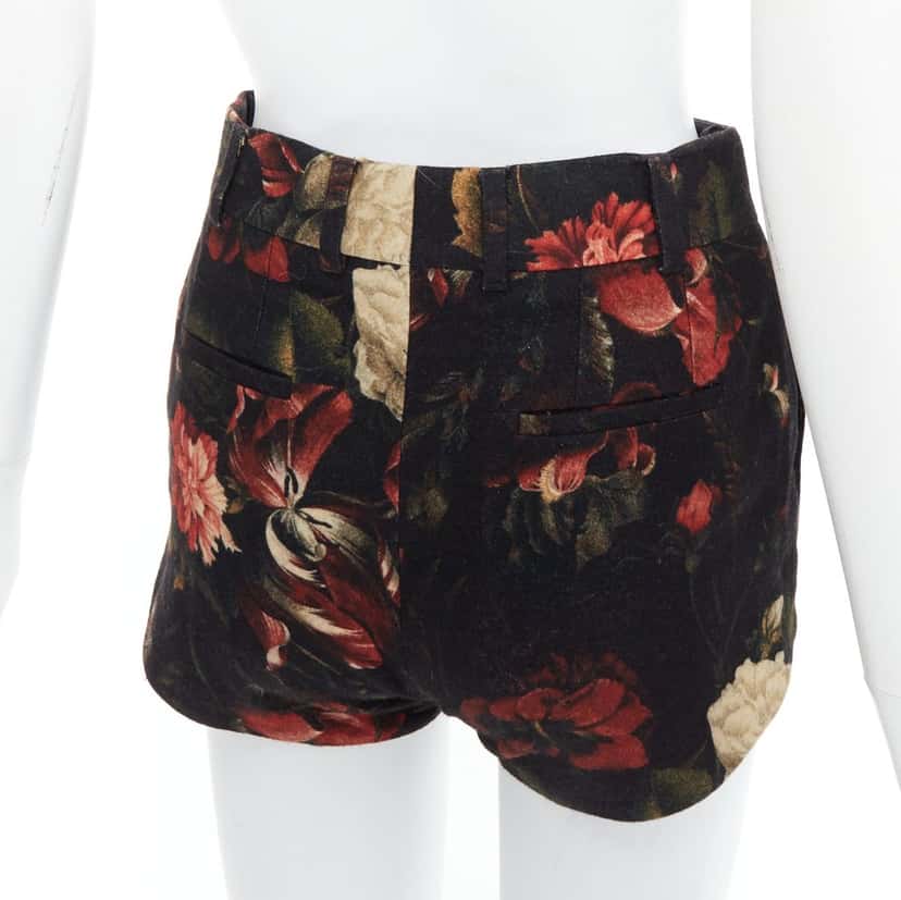 Givenchy Peony Floral Shorts Black Wool Very good condition - Back View