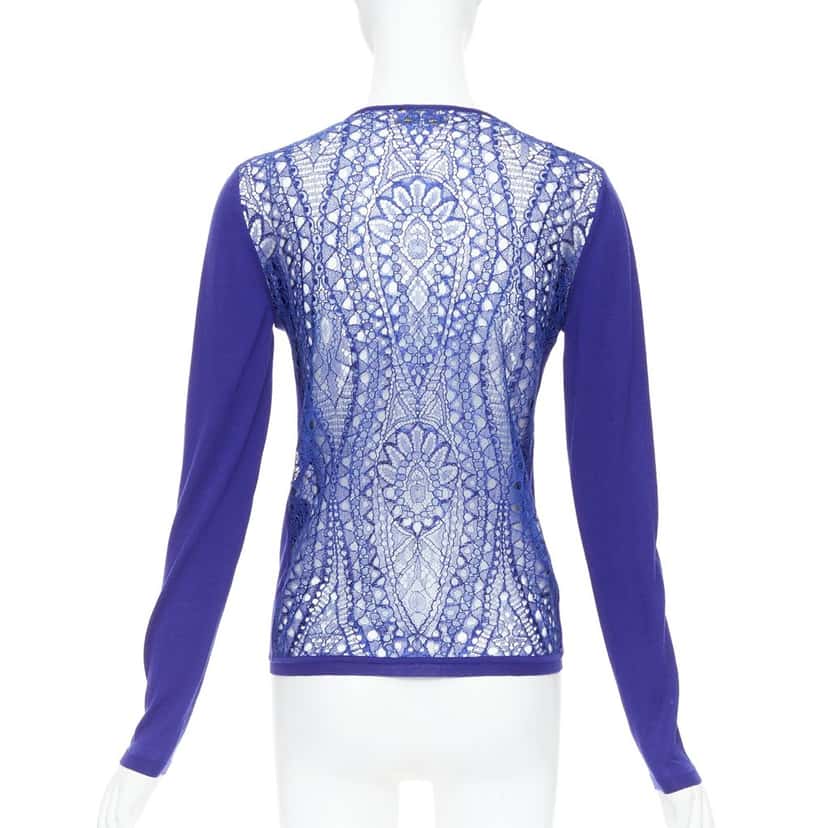 Emilio Pucci Floral Lace Cardigan Blue Wool Very good condition - Front View