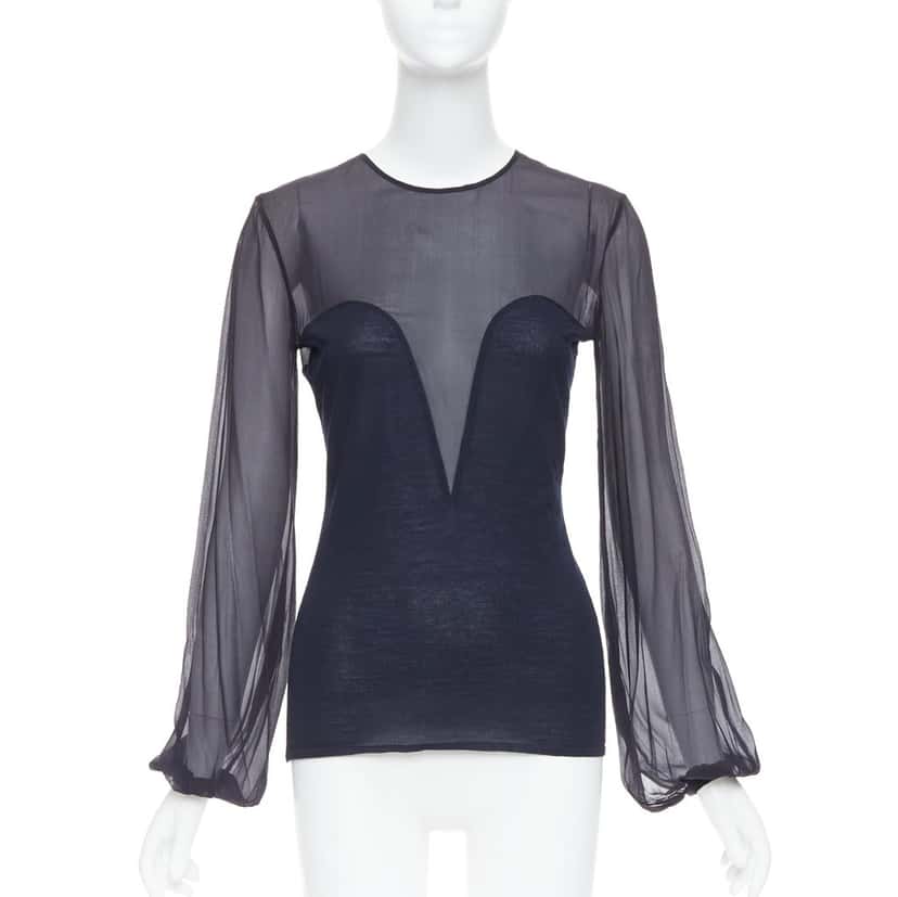 Emilio Pucci Silk Contour Blouse Navy Wool Very good condition - Front View
