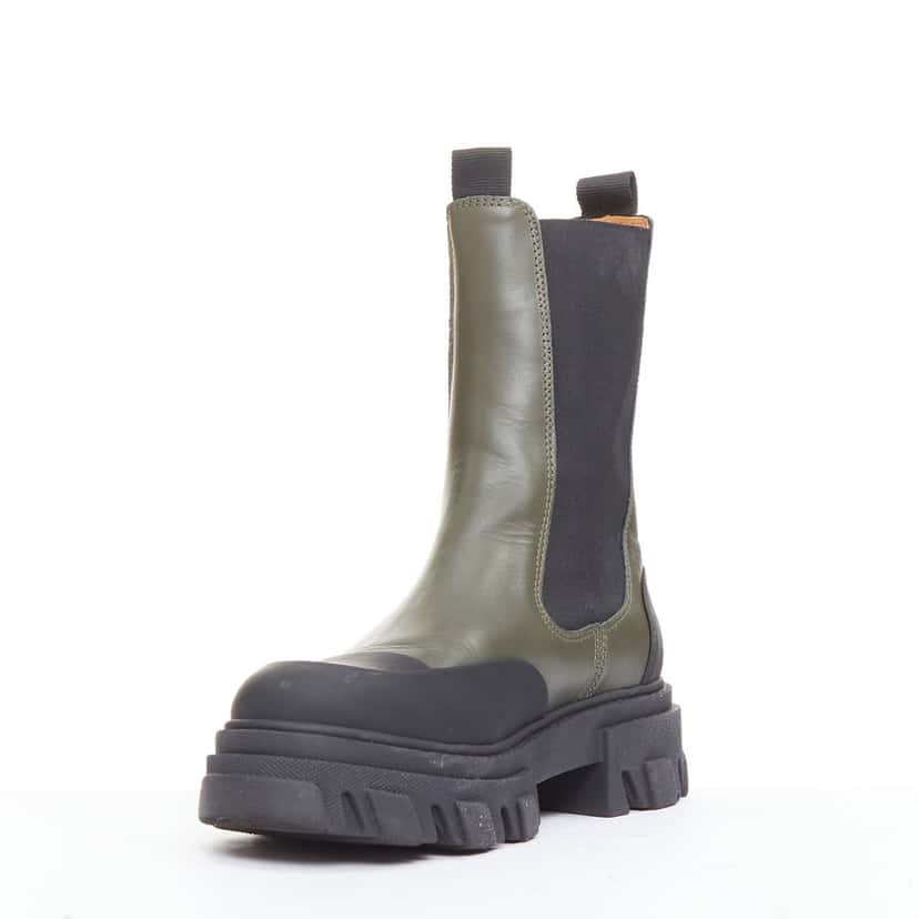 Ganni Boots Green Leather Good condition - Model View