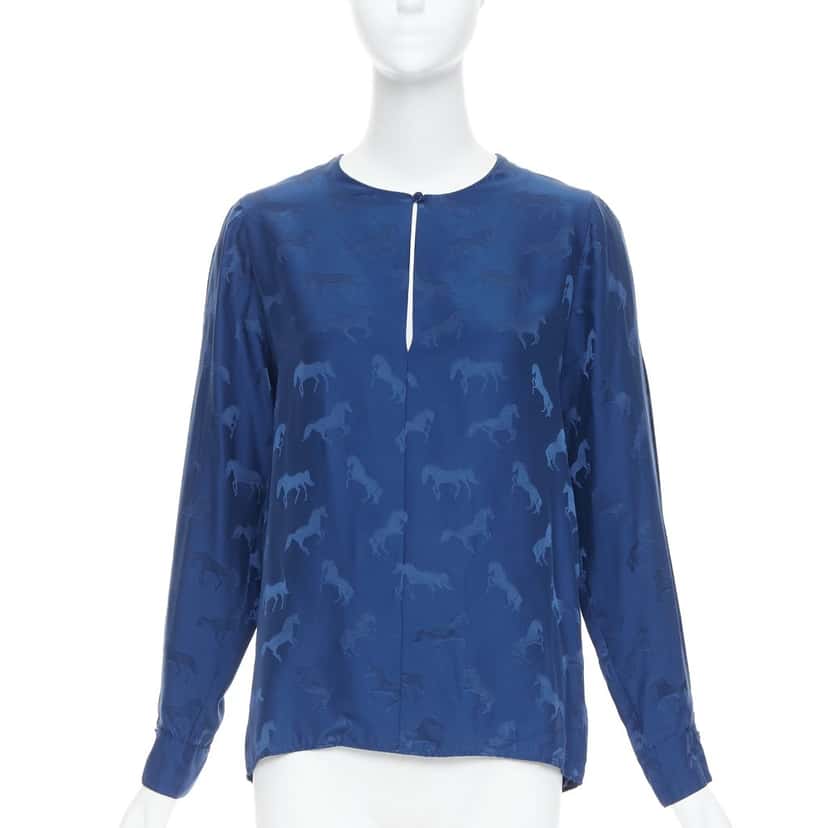 Stella McCartney Horse Print Shirt Blue Silk Very good condition - Front View