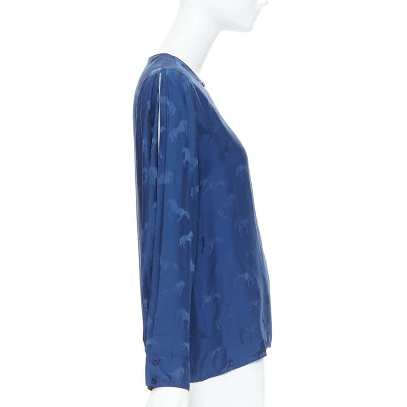 Stella McCartney Horse Print Shirt Blue Silk Very good condition - Model View