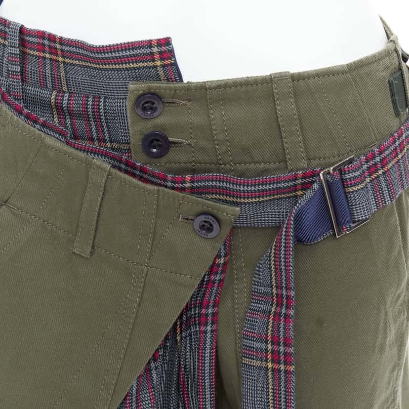 Sacai Deconstructed Kilt Pants Green Cotton Fair condition - Back View