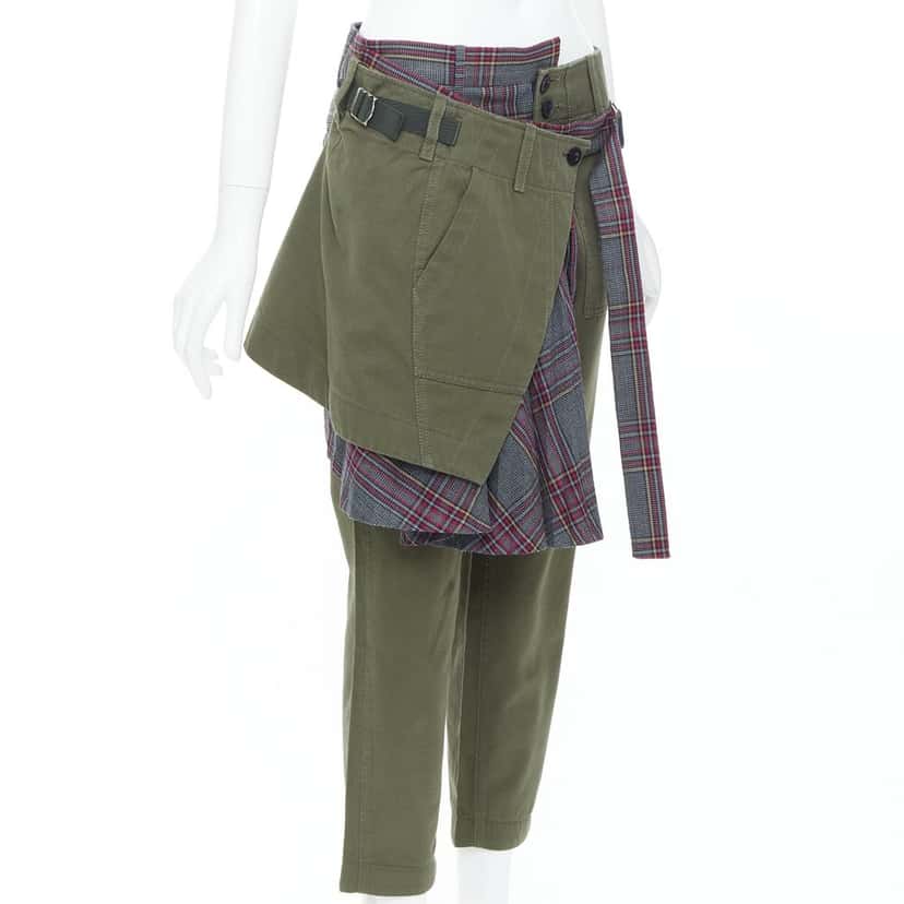 Sacai Deconstructed Kilt Pants Green Cotton Fair condition - Inside View
