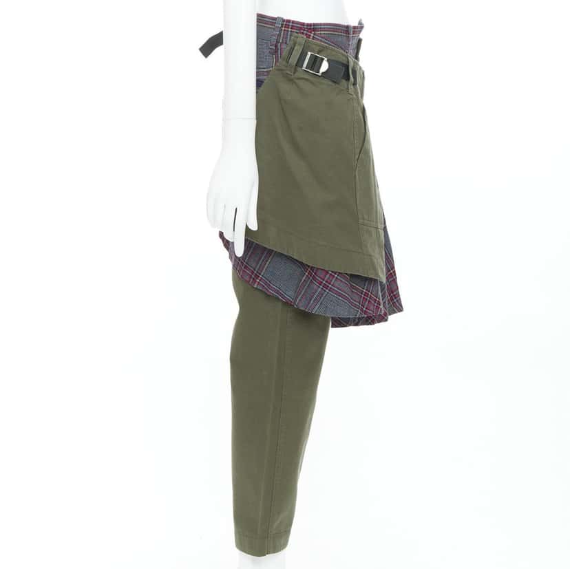 Sacai Deconstructed Kilt Pants Green Cotton Fair condition - Model View
