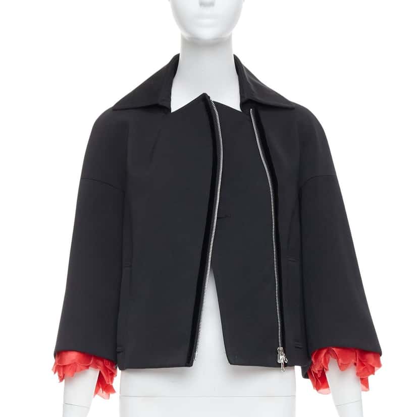 Keita Maruyama Red Biker Jacket Black Wool Never worn - Front View