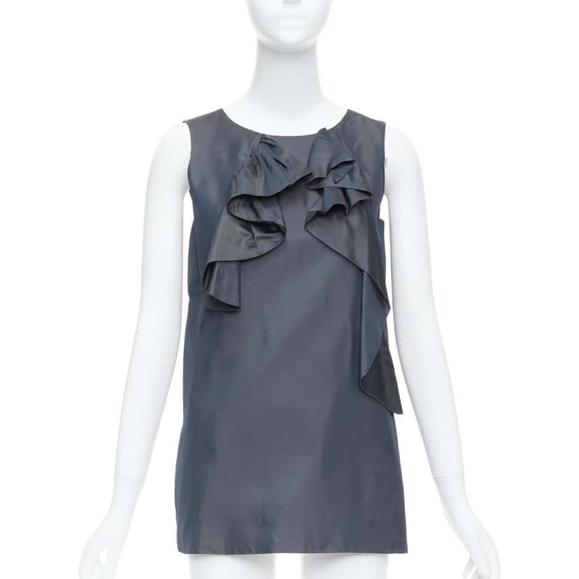 Marni Twill Ruffle Dress Grey Very good condition - Front View