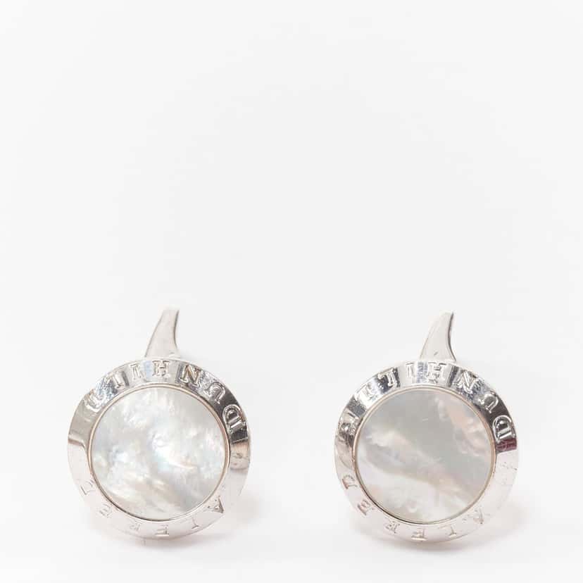 Alfred Dunhill Mother Pearl Cufflinks Silver Fair condition - Front View