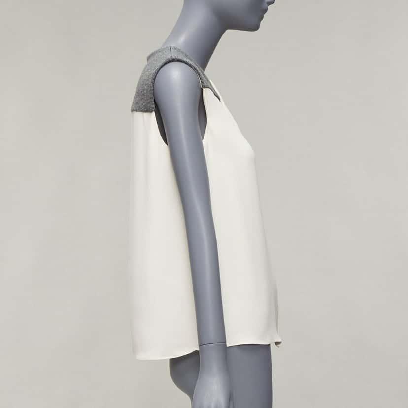 Balenciaga Knitted Yoke Blouse Ecru Silk Very good condition - Model View