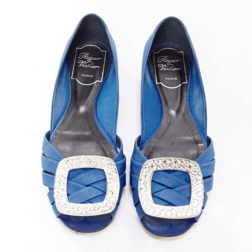 Roger Vivier Tweed CC Logo Flats Blue Fair condition - Front View