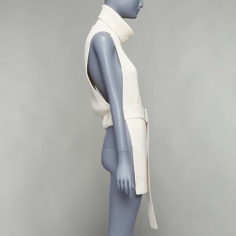 Tibi Ribbed Funnel Vest Ecru Wool Never worn - Model View