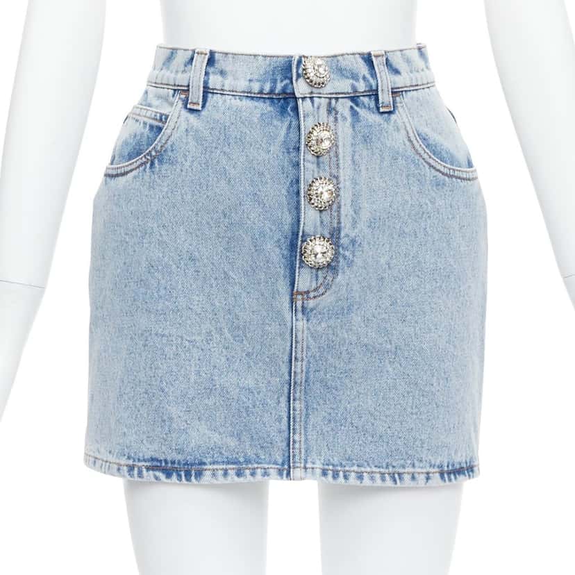 Alessandra Rich Crystal Denim Skirt Blue Polyester Very good condition - Front View