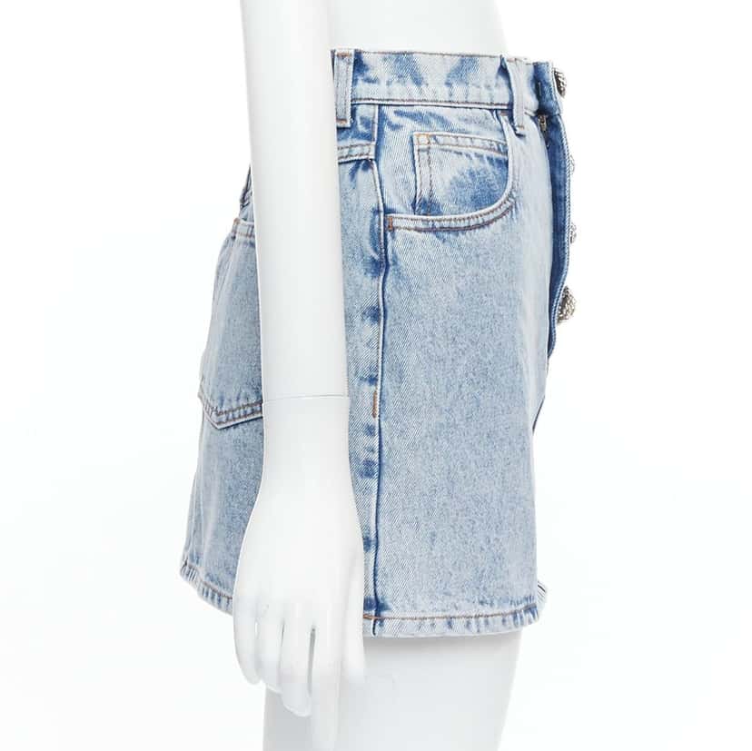Alessandra Rich Crystal Denim Skirt Blue Polyester Very good condition - Model View