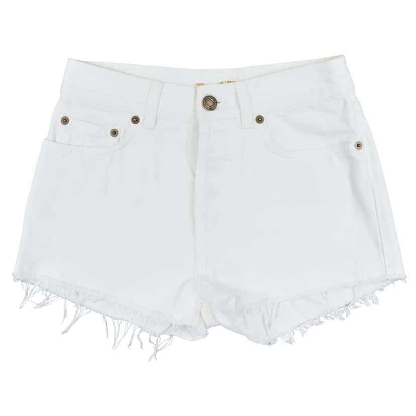 Saint Laurent Frayed Denim Shorts White Cotton Fair condition - Front View