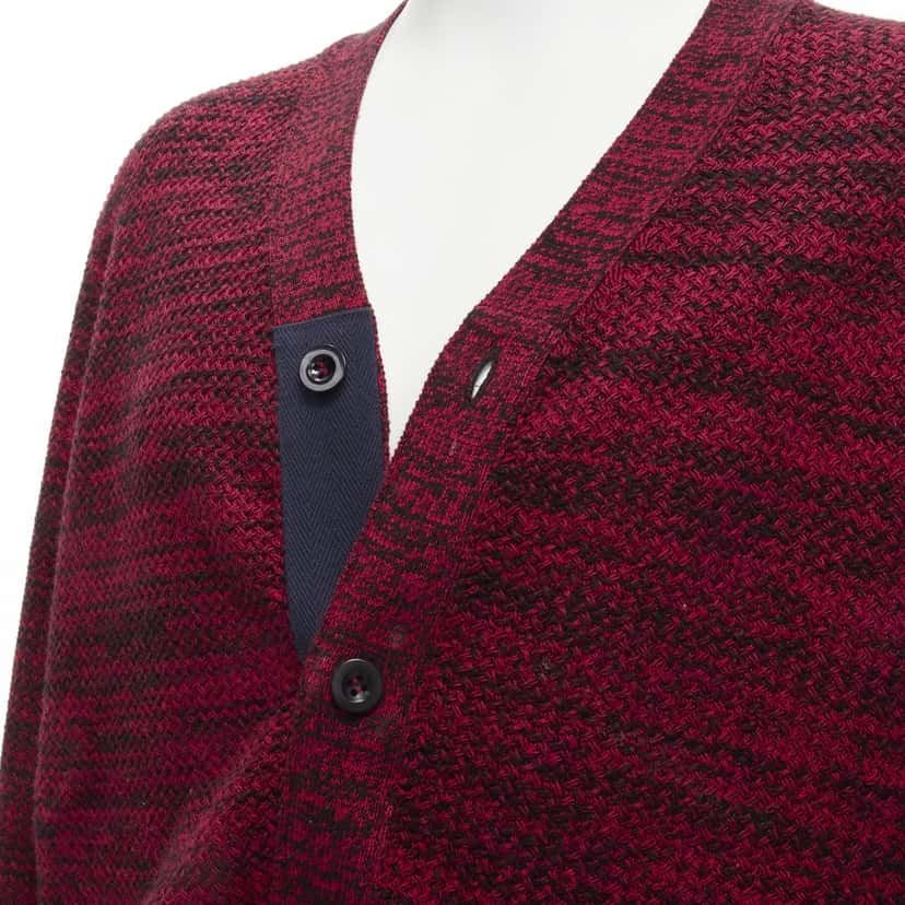 Sacai Speckled Rib Cardigan Red Cotton Very good condition - Back View