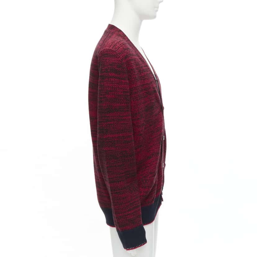 Sacai Speckled Rib Cardigan Red Cotton Very good condition - Model View