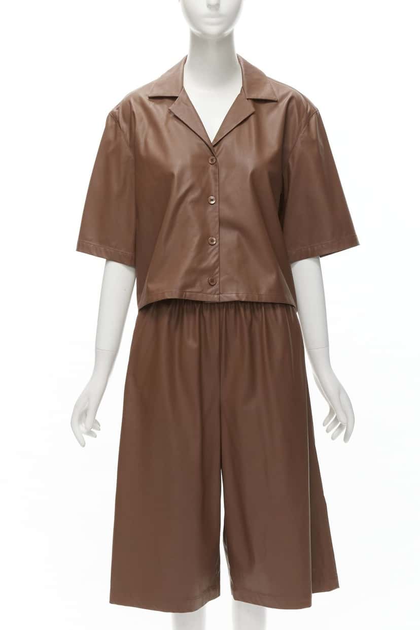 Tibi Faux Leather Culottes Brown Polyester Never worn - Front View