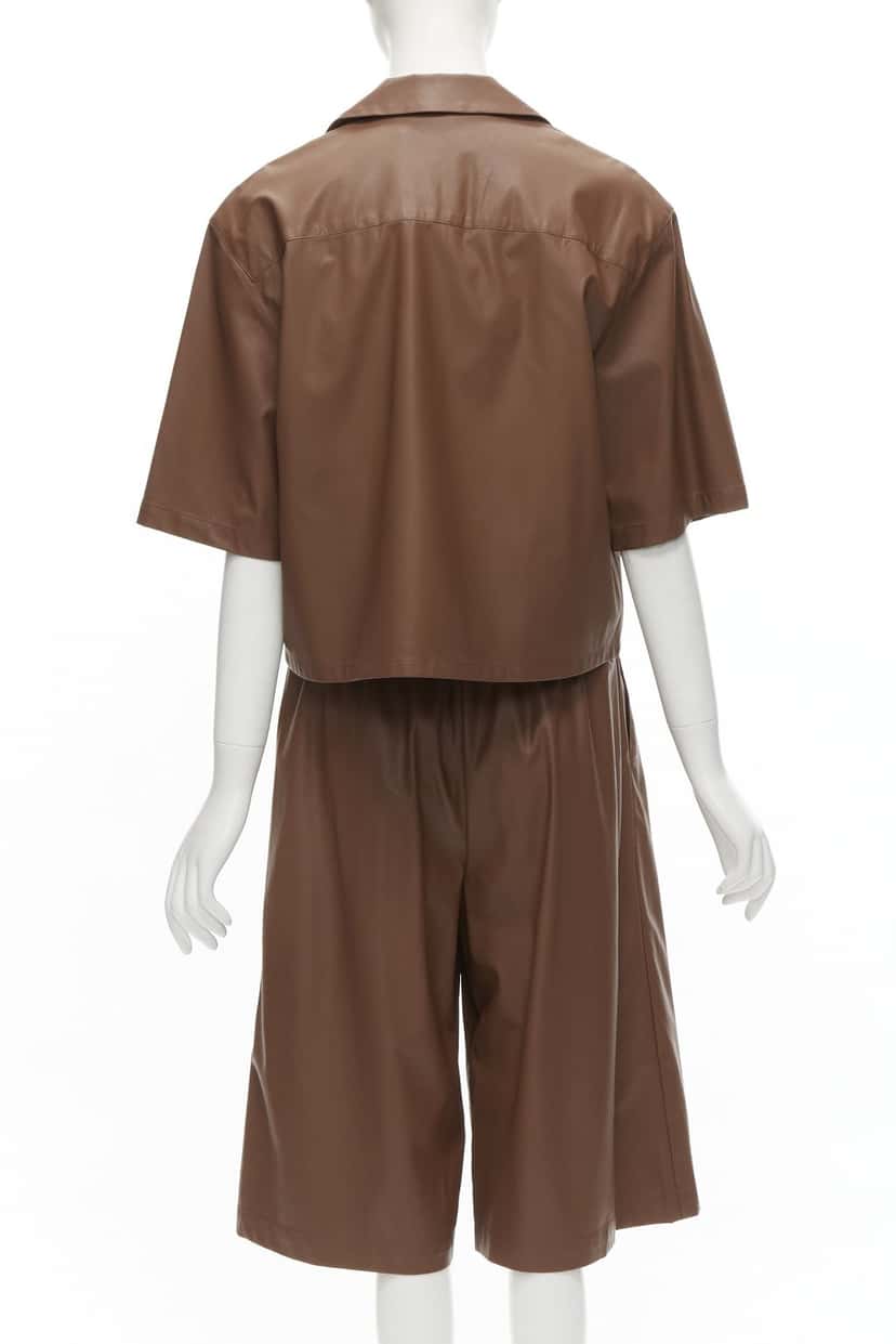 Tibi Faux Leather Culottes Brown Polyester Never worn - Model View