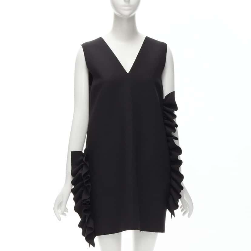 MSGM Structured Ruffles Dress Black Polyester Very good condition - Front View