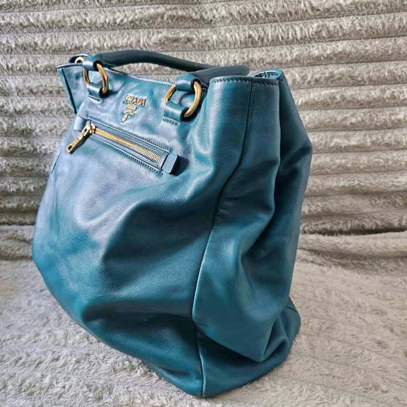 Prada Shopper Tote Blue Leather Gold Good condition - Inside View