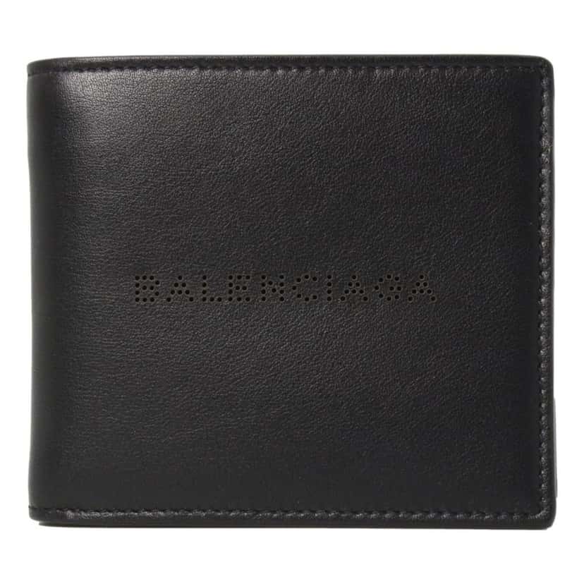 Balenciaga Balenciaga Cash Black Calfskin Leather Perforated Bifold Wallet Black Leather Never worn - Front View