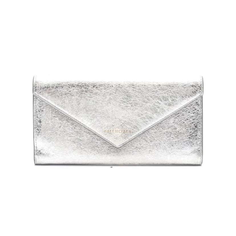 Balenciaga Balenciaga Papier Metallic Silver Arena Leather Envelope Wallet Silver Leather Never worn - Front View