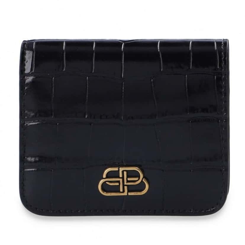 Balenciaga Balenciaga Black Calf Leather Crocodile Embossed Wallet Black Leather Never worn - Front View