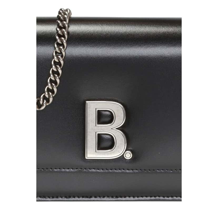 Balenciaga Balenciaga Black Calfskin Leather Silver Logo Chain Wallet Bag Black Leather Never worn - Box View