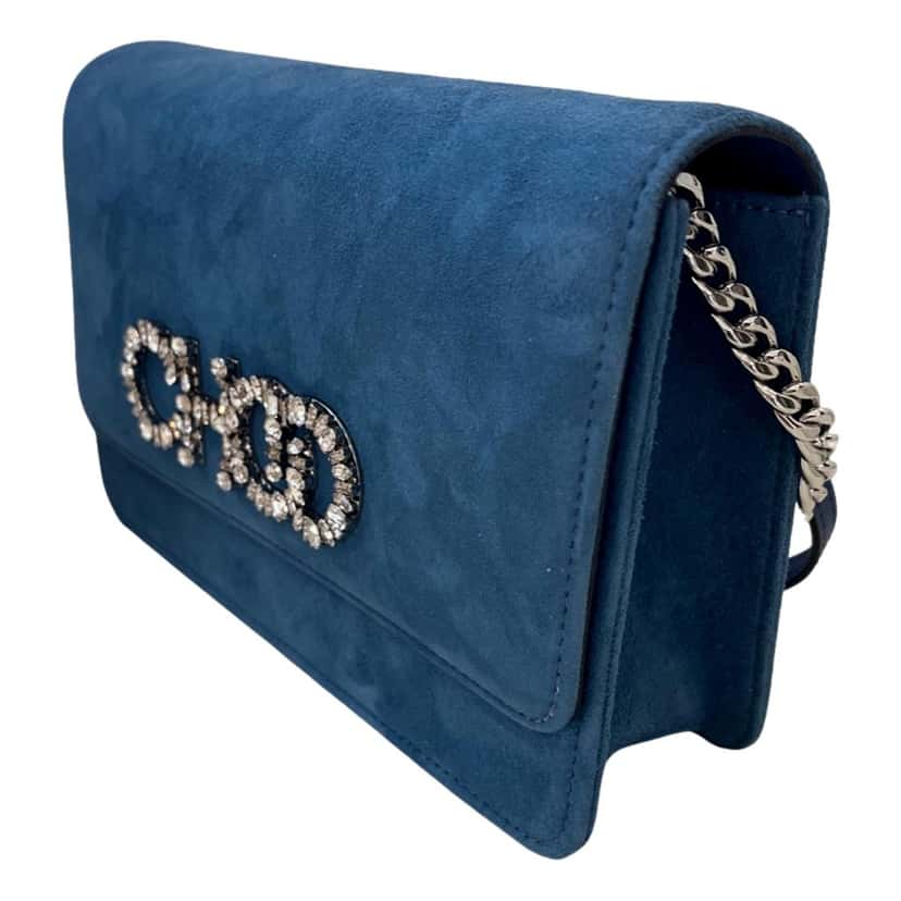 Jimmy Choo Jimmy Choo Kalina Parrot Blue Suede Chain Wallet Blue Suede Never worn - Back View