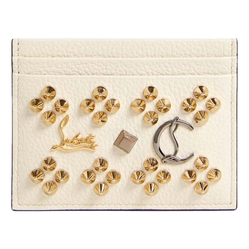 Christian Louboutin Christian Louboutin Kios Loubisky Spike Snow Leather Card Holder Beige Leather Never worn - Front View