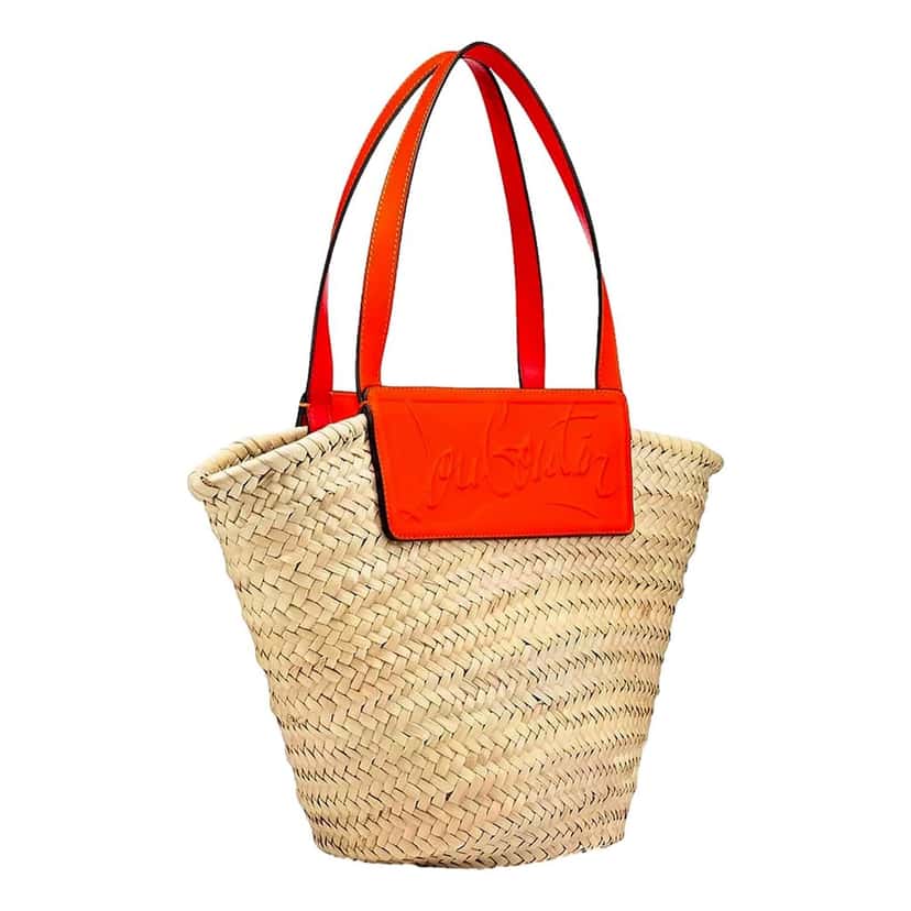 Christian Louboutin Christian Louboutin Loubishore Orange Woven Raffia Large Tote Bag Beige Canvas Never worn - Back View