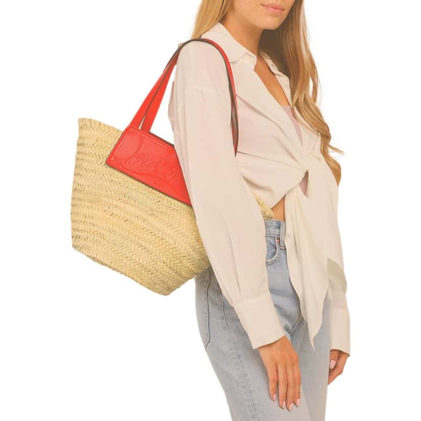 Christian Louboutin Christian Louboutin Loubishore Orange Woven Raffia Large Tote Bag Beige Canvas Never worn - Inside View