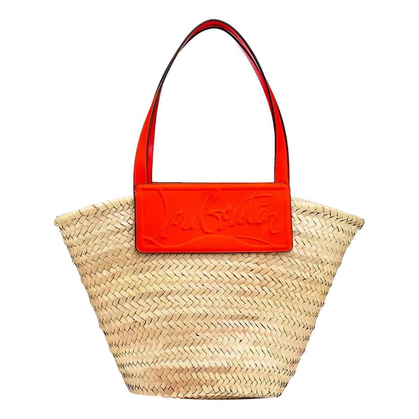 Christian Louboutin Christian Louboutin Loubishore Orange Woven Raffia Large Tote Bag Beige Canvas Never worn - Model View