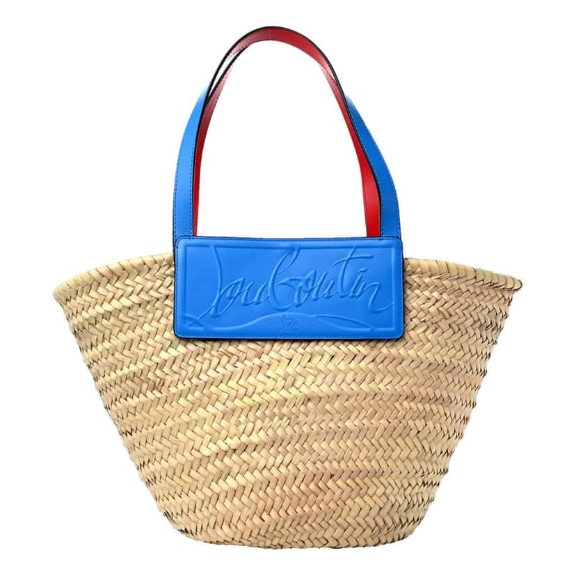 Christian Louboutin Christian Louboutin Loubishore Blue Woven Raffia Large Tote Bag Beige Canvas Never worn - Front View