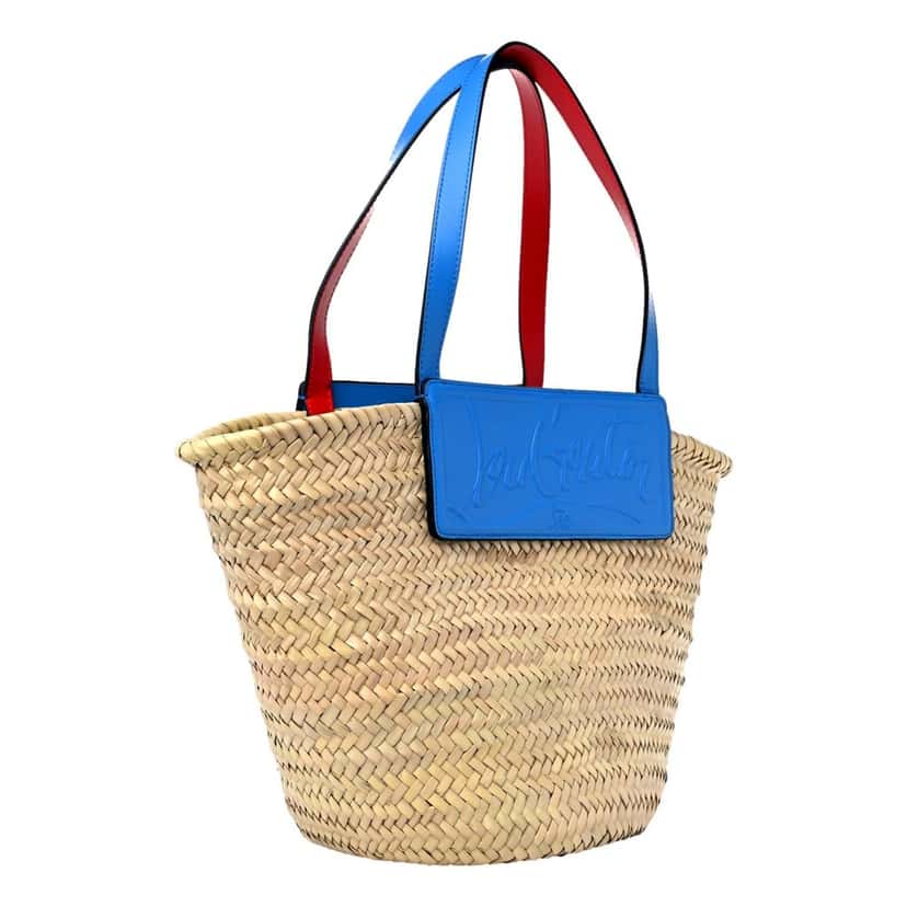 Christian Louboutin Christian Louboutin Loubishore Blue Woven Raffia Large Tote Bag Beige Canvas Never worn - Back View