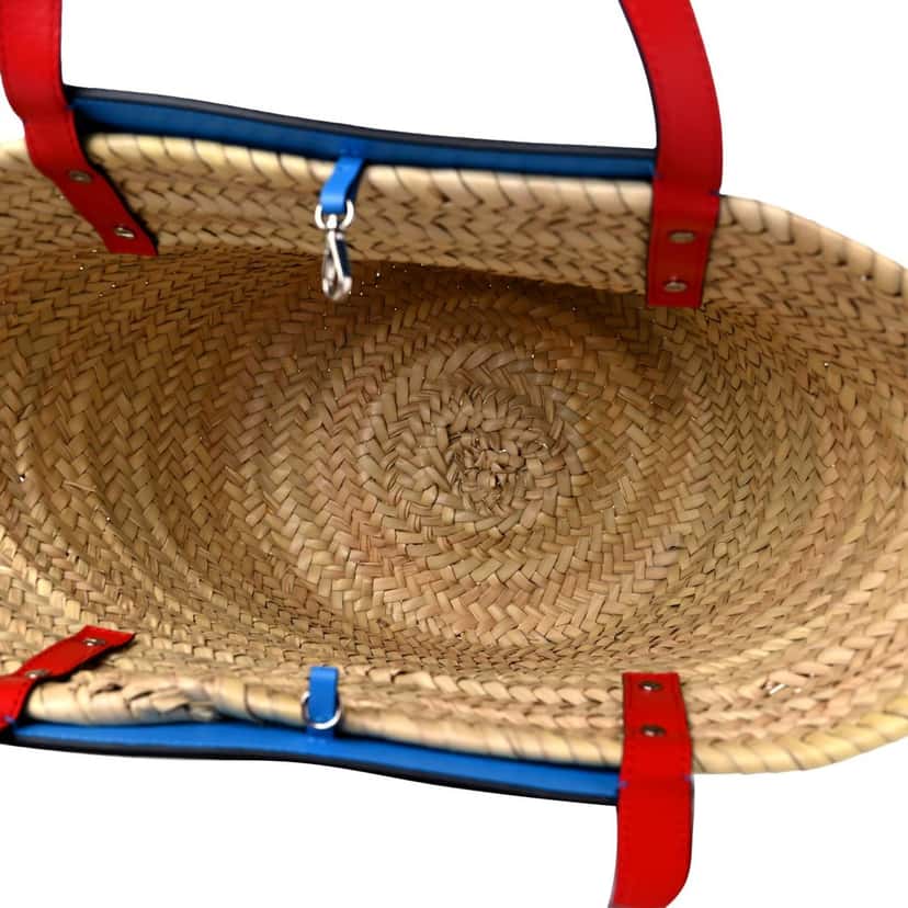 Christian Louboutin Christian Louboutin Loubishore Blue Woven Raffia Large Tote Bag Beige Canvas Never worn - Inside View