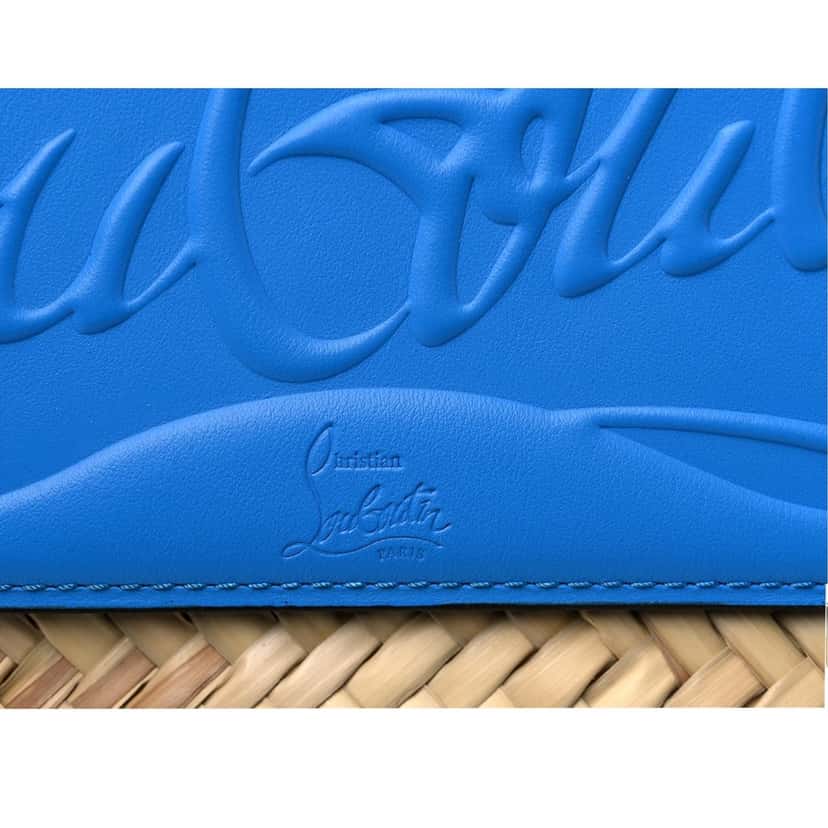 Christian Louboutin Christian Louboutin Loubishore Blue Woven Raffia Large Tote Bag Beige Canvas Never worn - Model View