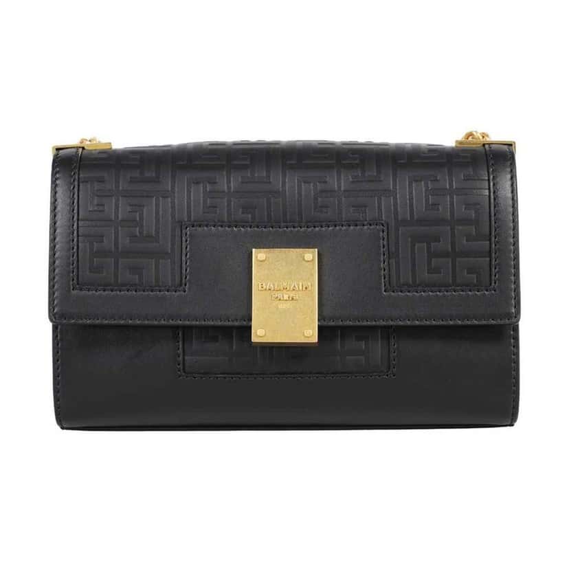 Balmain Balmain 1945 Black Leather Embossed Flap Medium Shoulder Bag Black Leather Good condition - Front View