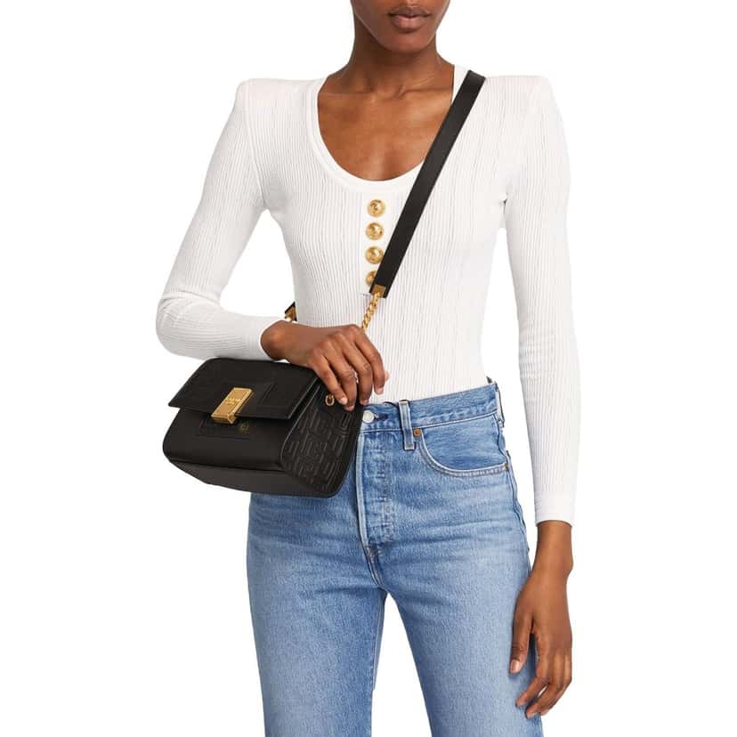 Balmain Balmain 1945 Black Leather Embossed Flap Medium Shoulder Bag Black Leather Good condition - Back View