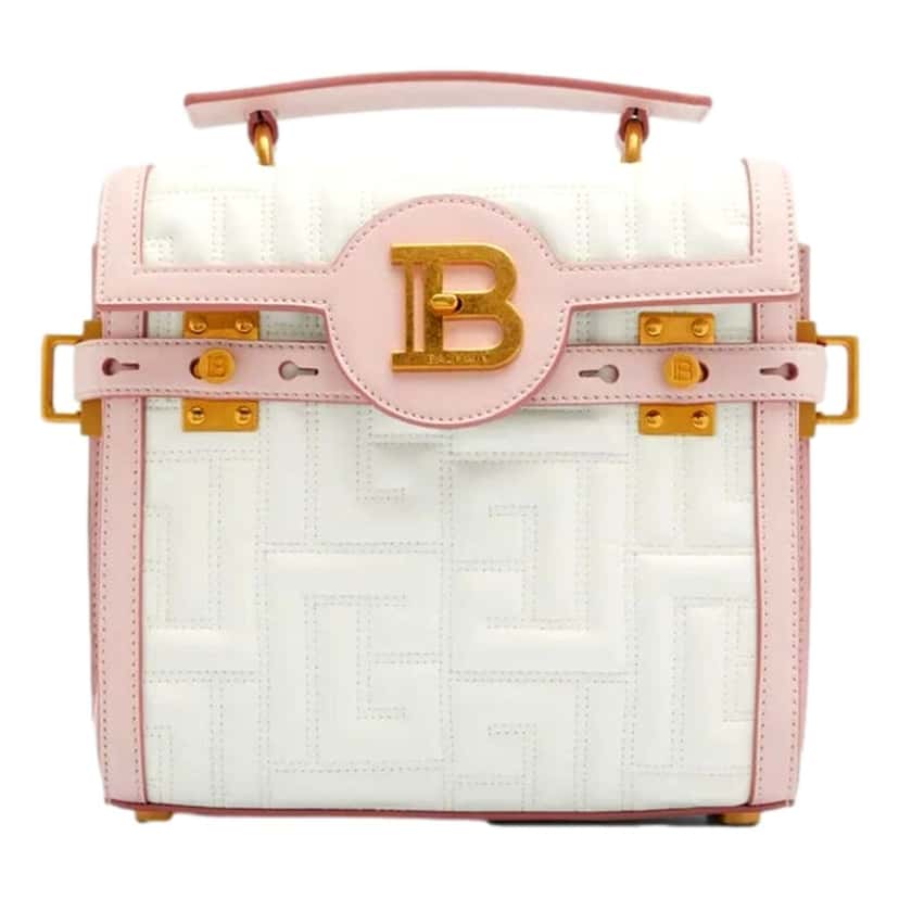 Balmain Balmain B-Buzz 23 Pink White Tote Crossbody Shoulder Bag Quilted Leather Pink Leather Never worn - Front View