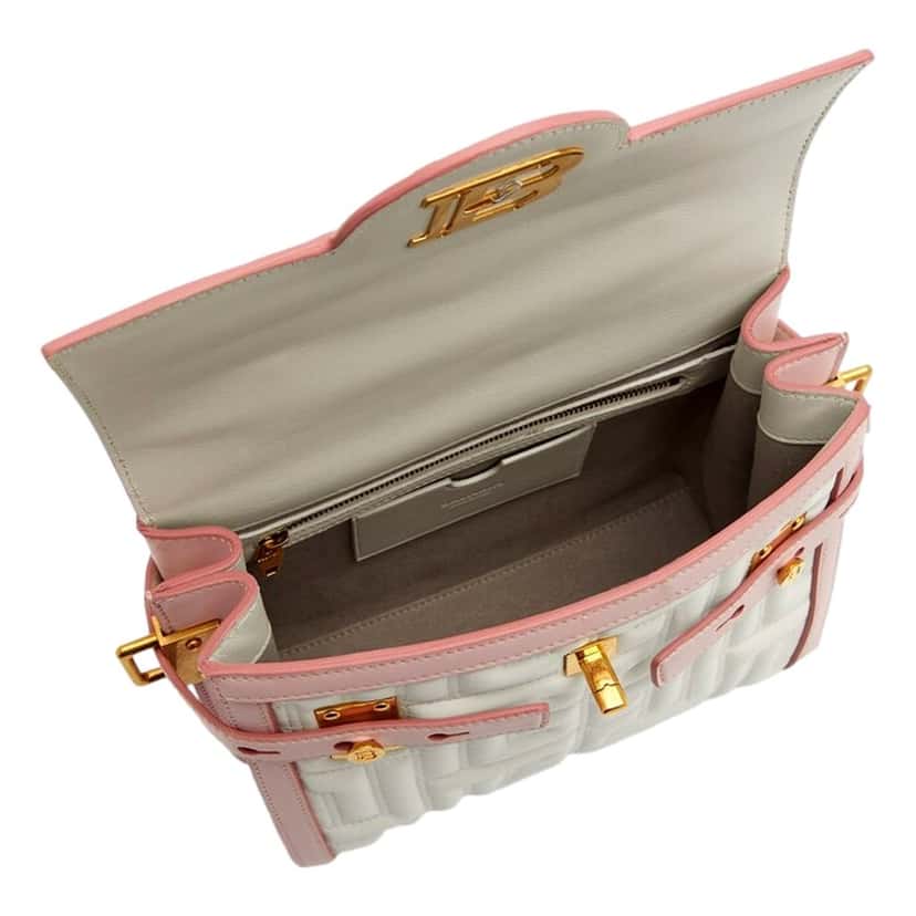 Balmain Balmain B-Buzz 23 Pink White Tote Crossbody Shoulder Bag Quilted Leather Pink Leather Never worn - Inside View