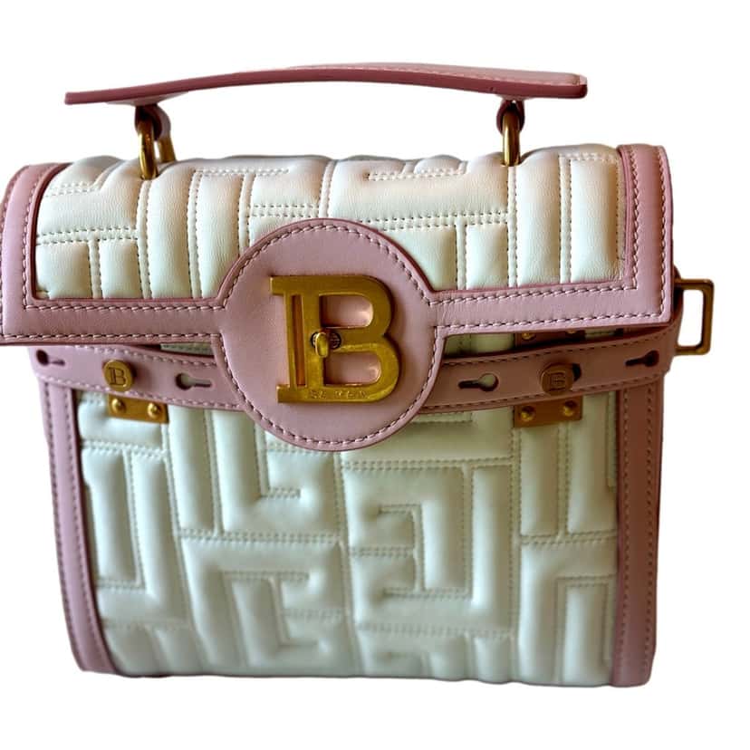 Balmain Balmain B-Buzz 23 Pink White Tote Crossbody Shoulder Bag Quilted Leather Pink Leather Never worn - Model View