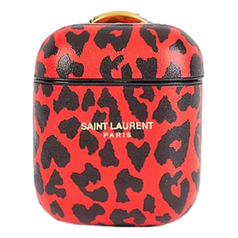Saint Laurent Saint Laurent Leopard Print Black and Red Leather Airpods Case Red Leather Never worn - Front View