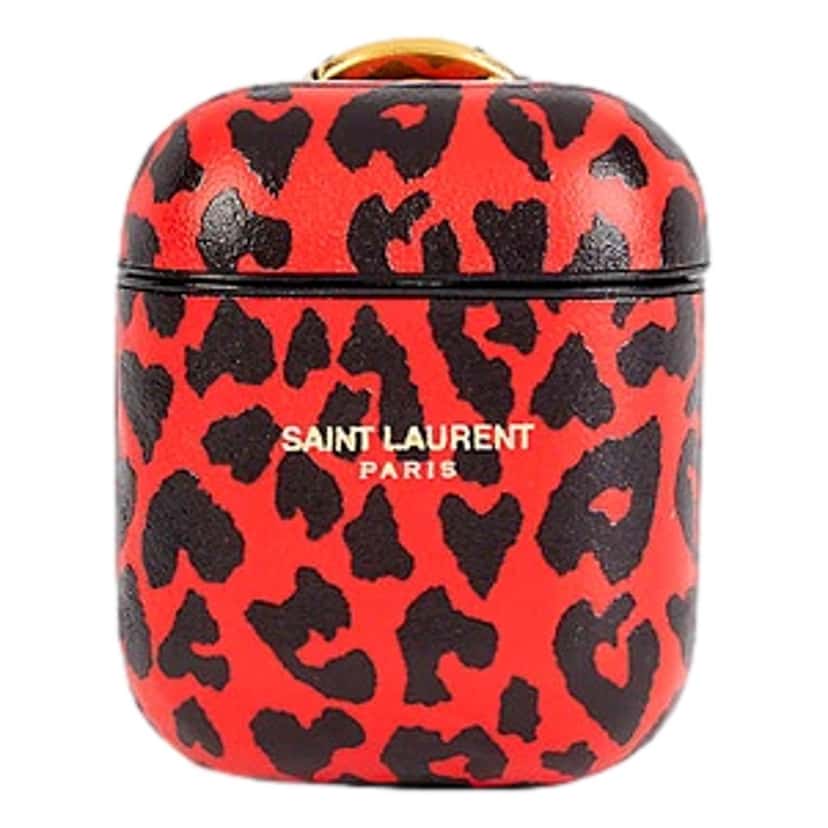 Saint Laurent Saint Laurent Leopard Print Black and Red Leather Airpods Case Red Leather Never worn - Back View