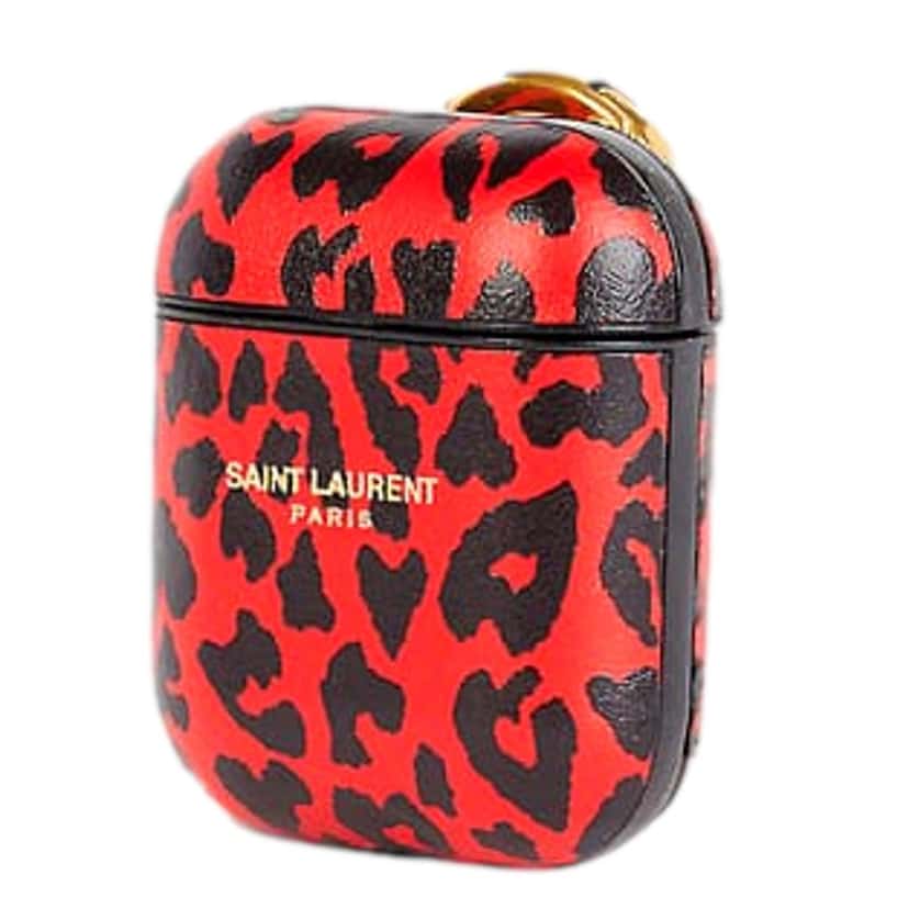 Saint Laurent Saint Laurent Leopard Print Black and Red Leather Airpods Case Red Leather Never worn - Inside View