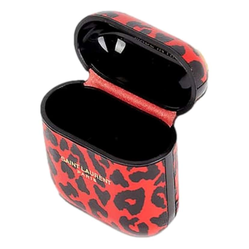 Saint Laurent Saint Laurent Leopard Print Black and Red Leather Airpods Case Red Leather Never worn - Model View