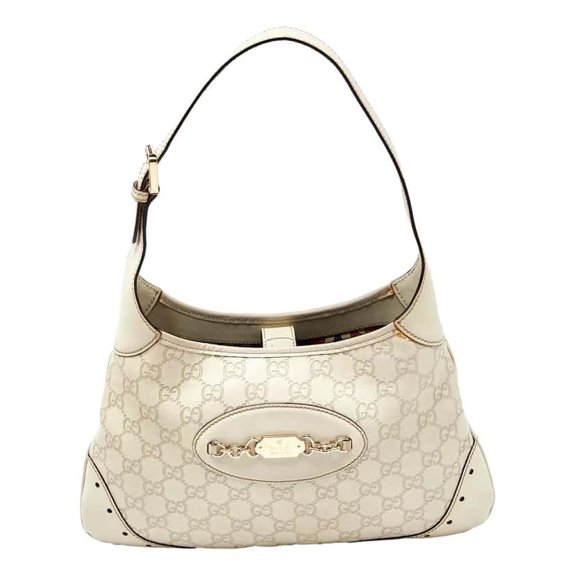 Gucci Gucci Guccissima Jackie O Punch Hobo Handbag Logo White Leather Pre-Owned White Leather Good condition - Front View